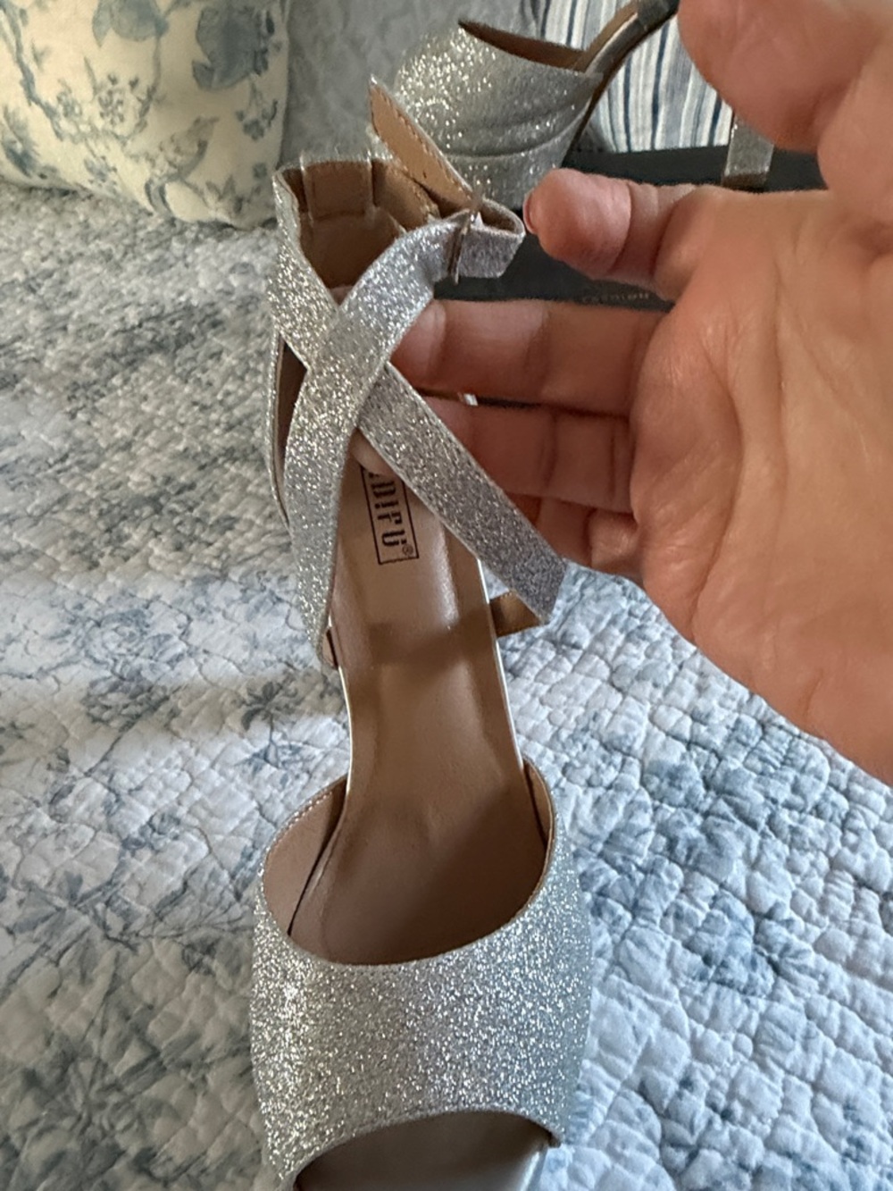 IDIFU Silver Glitter Platform Heels with Ankle Strap - Picture 8 of 8
